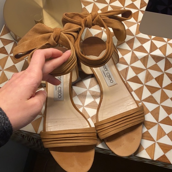 Jimmy Choo Kora Suede Ankle-Wrap Flat Sandals, Canyon - Picture 6 of 9